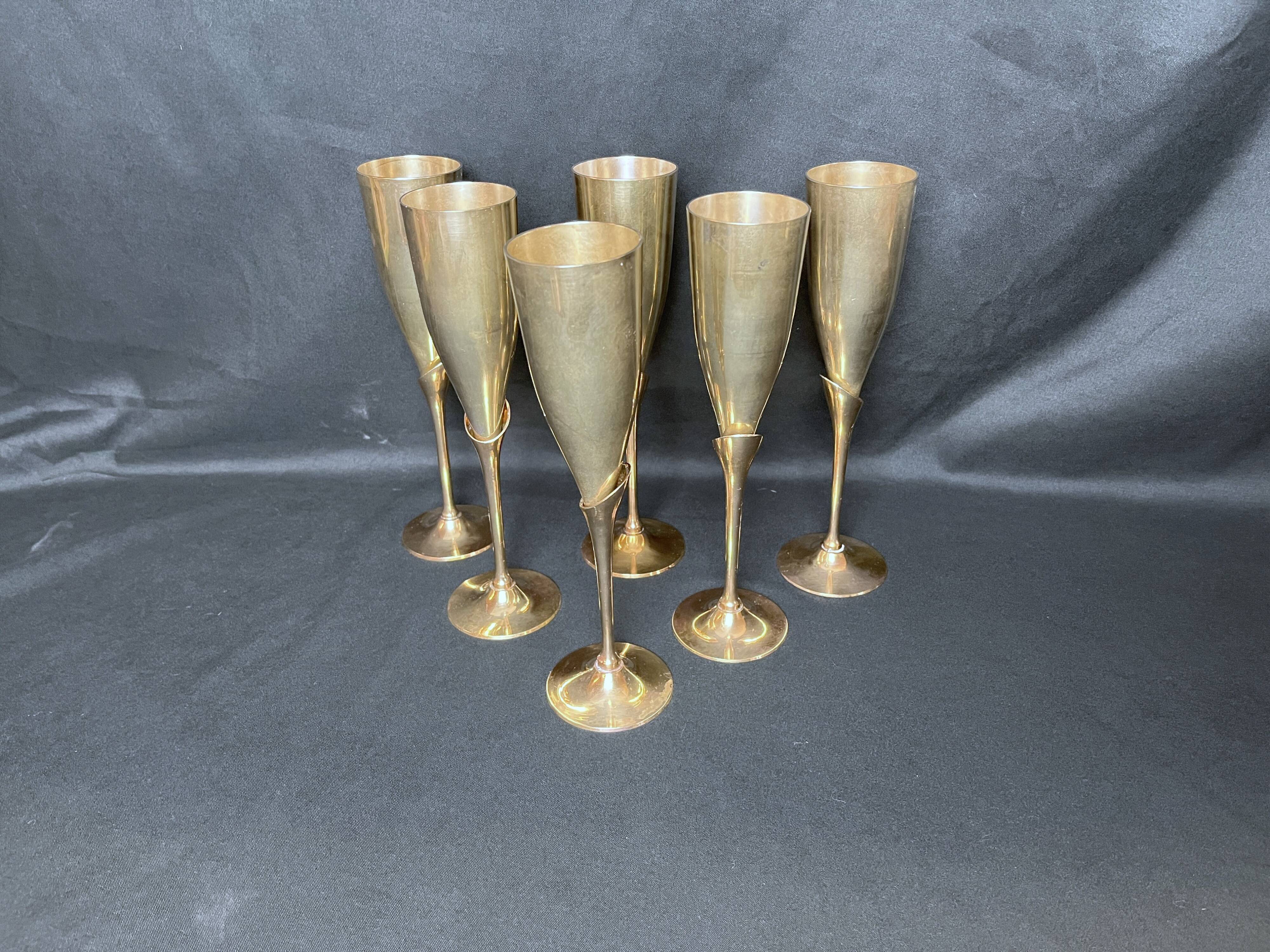 Vintage 6 silver-plated champagne flutes, 20th century
