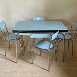 Blue formica table and its 4 chairs