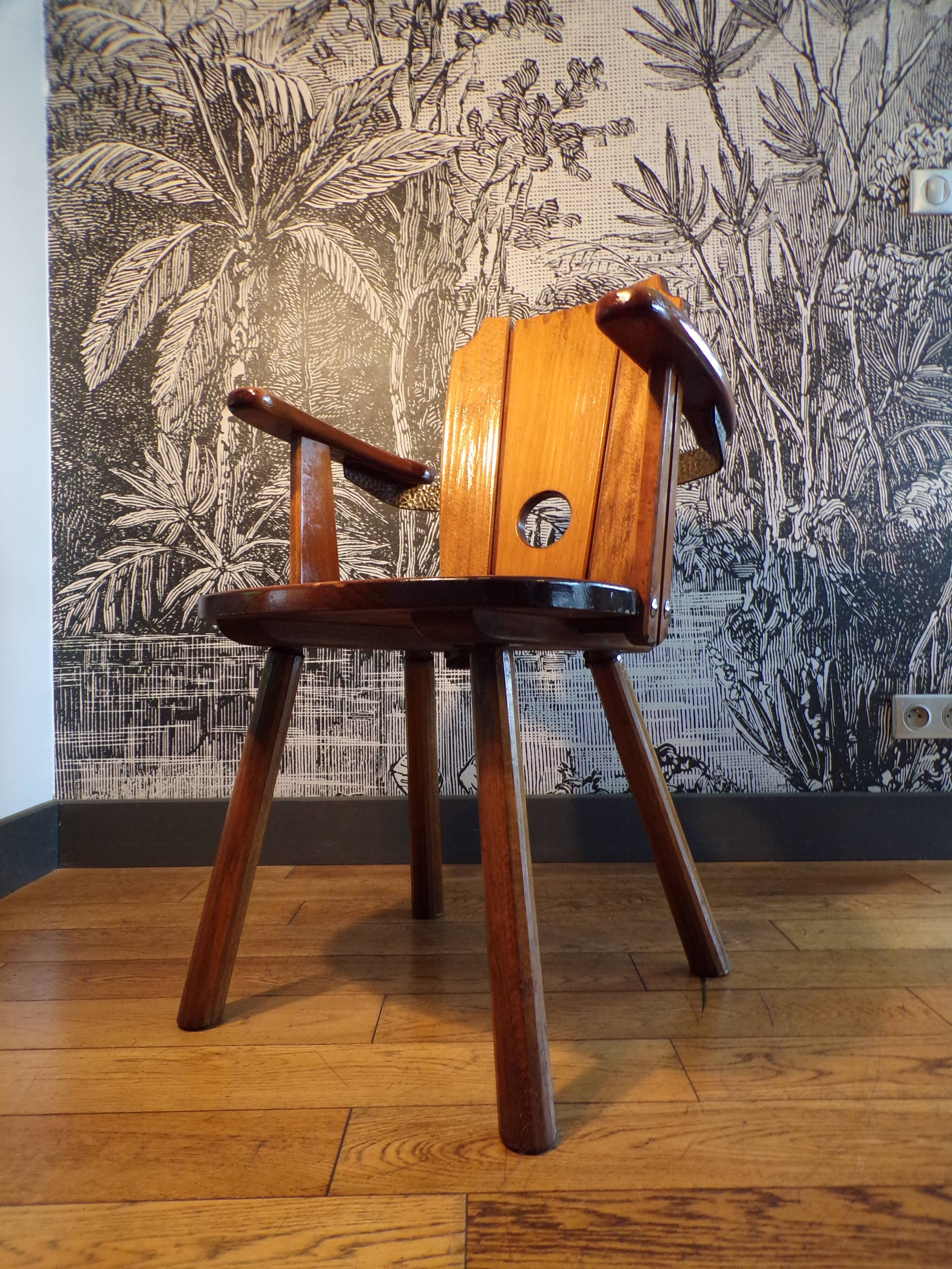 Brutalist armchair in solid wood