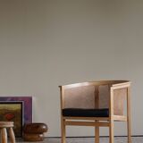 Fauteuil Rud Thygesen du milieu du siècle en canne et cuir, King Series Botium, années 1980
