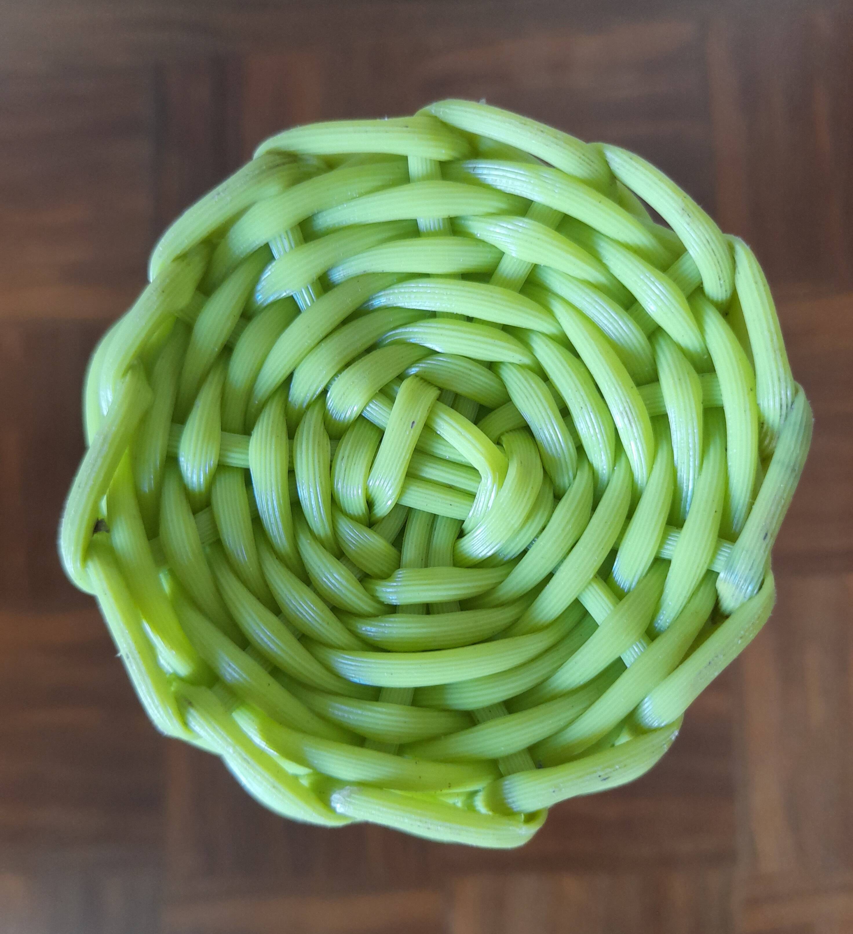 Vintage bottle vase made of scoubidou