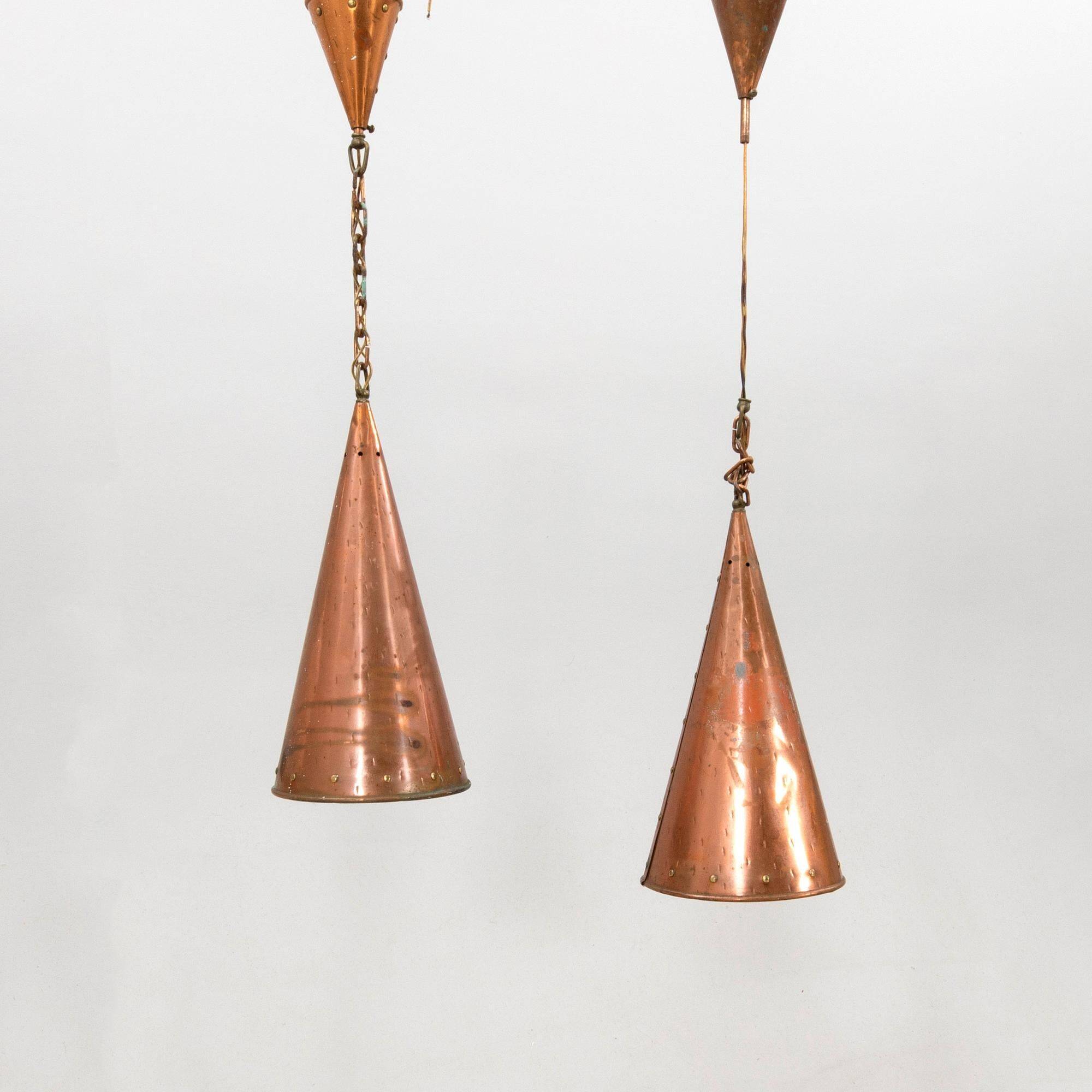 E. S. Horn Hand-hammered copper pendant lamp Denmark 1950s