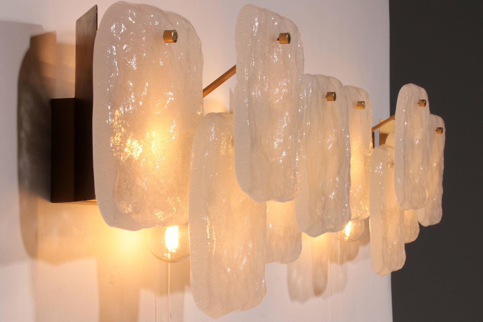 J.T. Kalmar Midcentury Ice Glass Wall Sconces Austria 1960