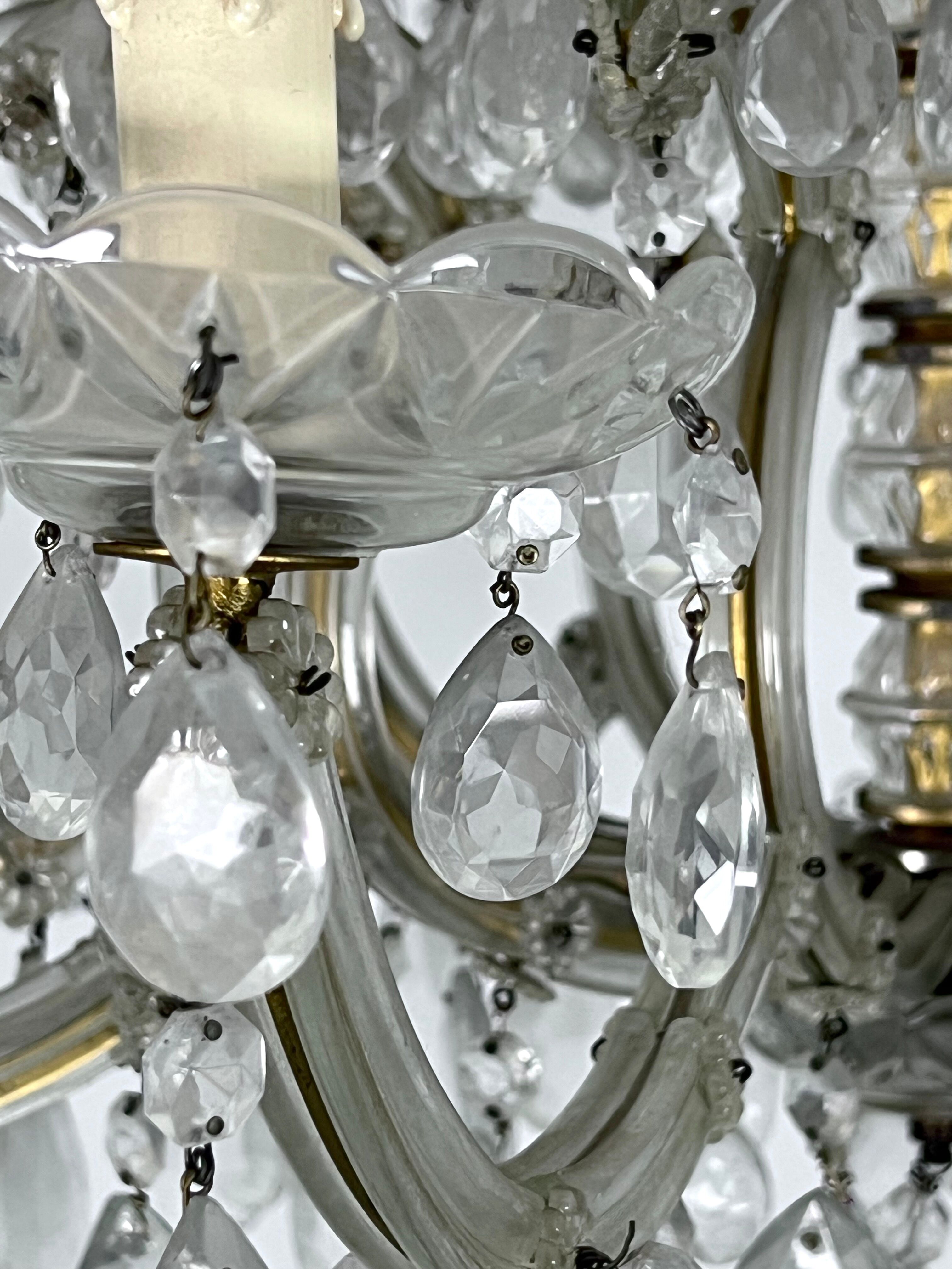 Mid-Century Maria Teresa crystal and brass large chandelier. Italy 1940s