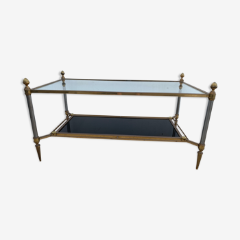 Table basse en bronze et verre opalin noir