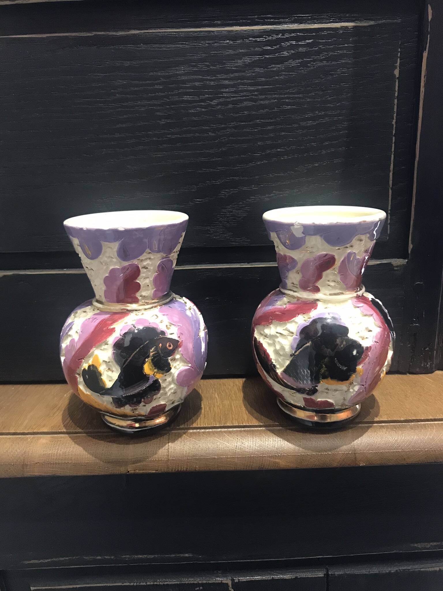 2 vases vintage en céramique de Monaco à décor de poissons