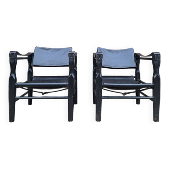 Pair of vintage safari armchairs, antique seating furniture