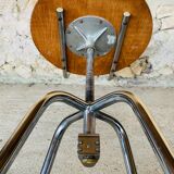 Vintage industrial metal and wood stool with adjustable swivel seat, 1960's