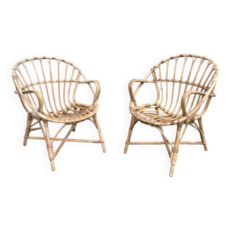 Pair of vintage rattan armchairs