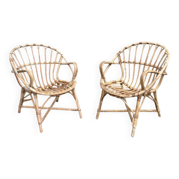 Pair of vintage rattan armchairs