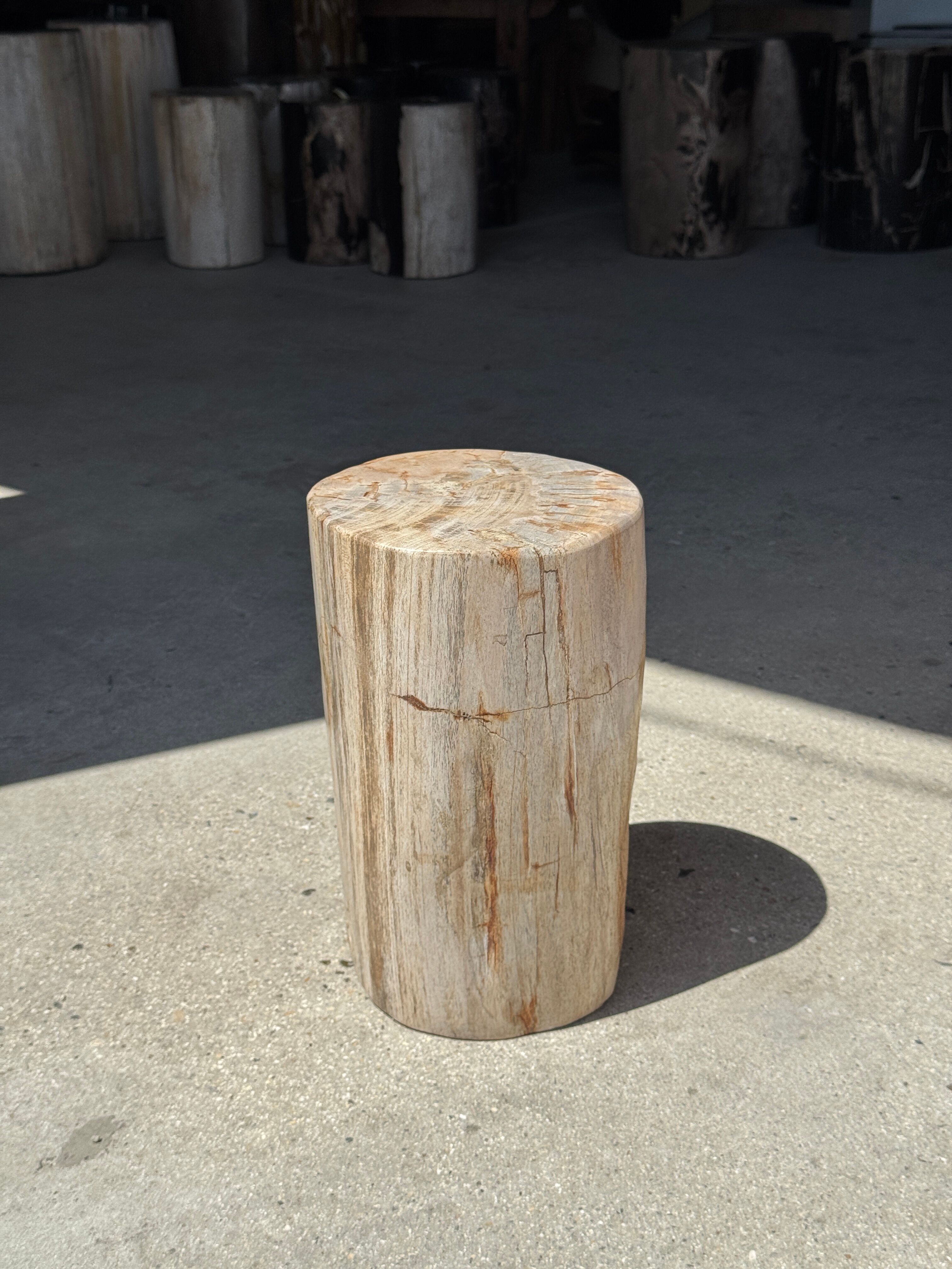 Small side table in white, grey, beige petrified wood H28 D18 - 3330