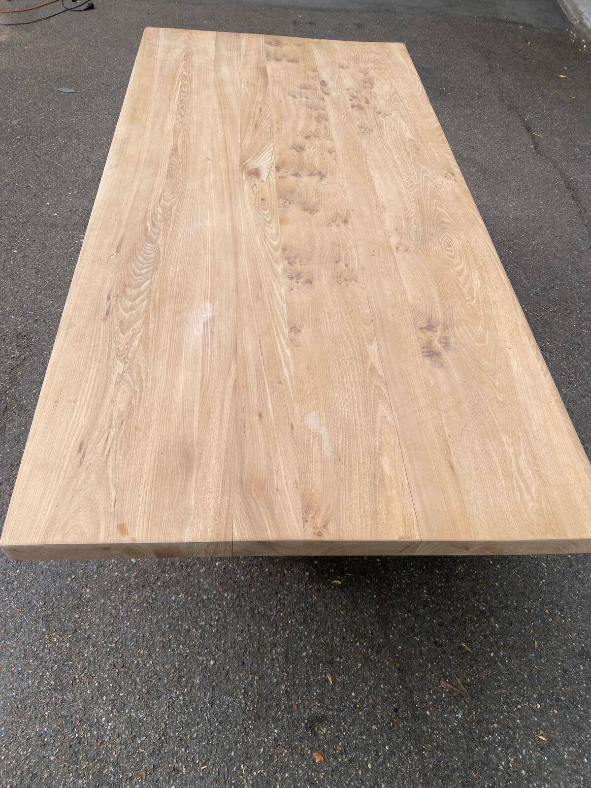Grande table de monastère brutaliste en chêne massif 210x100cm 70s