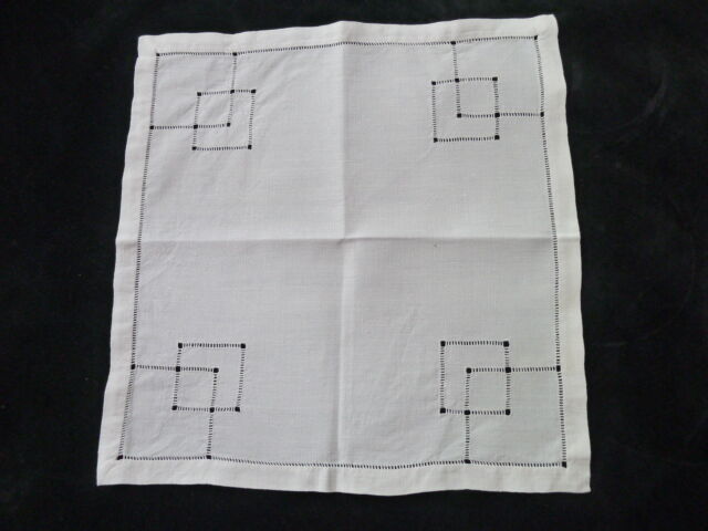 Set of 6 antique white linen tea towels with small days
