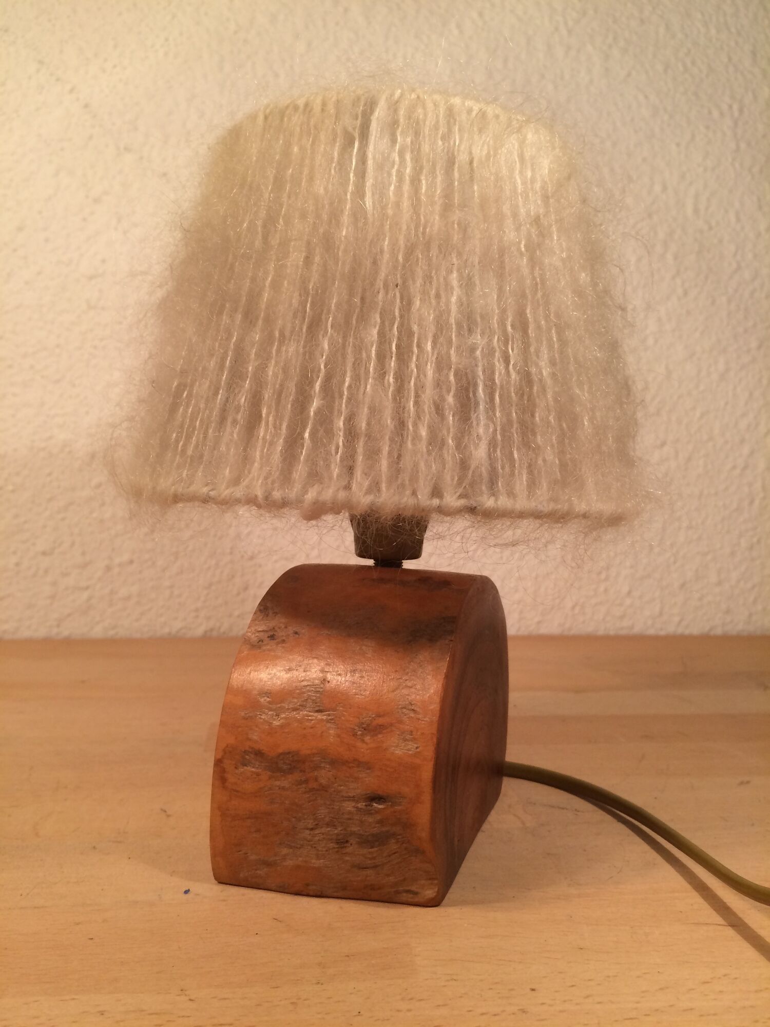 Brutalist lamp olive wood and wool lampshade