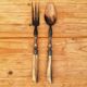 Vintage serving cutlery in horn and wrought metal