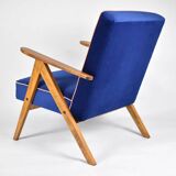 Fauteuil vintage B310 VAR "Compas", Pologne, super restauré, années 1960, velours bleu et rose.