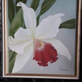 Old oil painting on canvas representing a flower