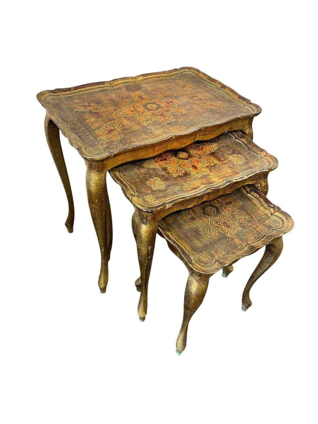 Set of 3 vintage Florentine nesting tables.
