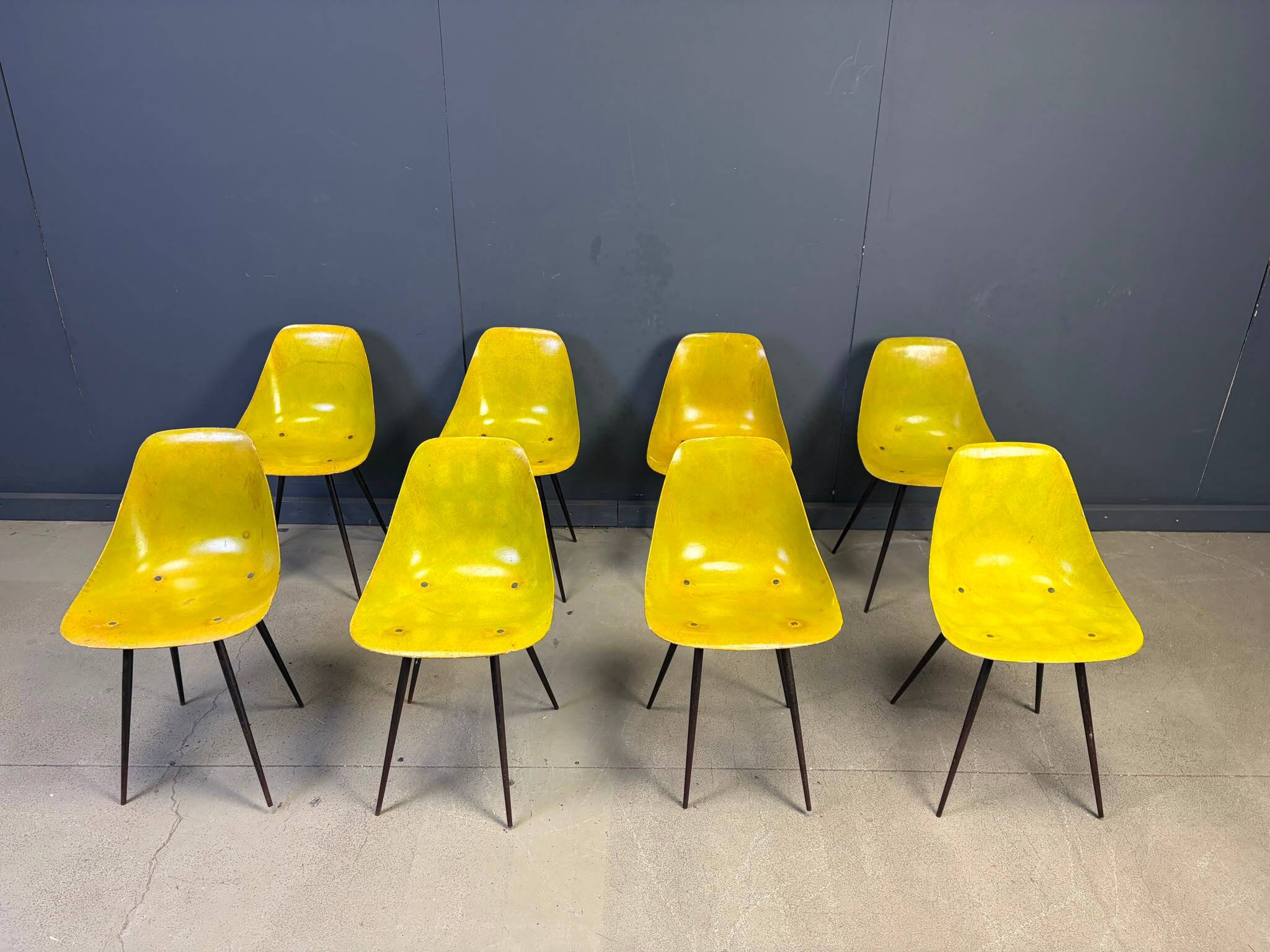 Mid-century fiberglass Coccinelle chairs by Rene Jean Caillette, 1950s - set of 8