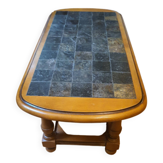 Table basse en bois massif avec plateau ardoise, style classique
