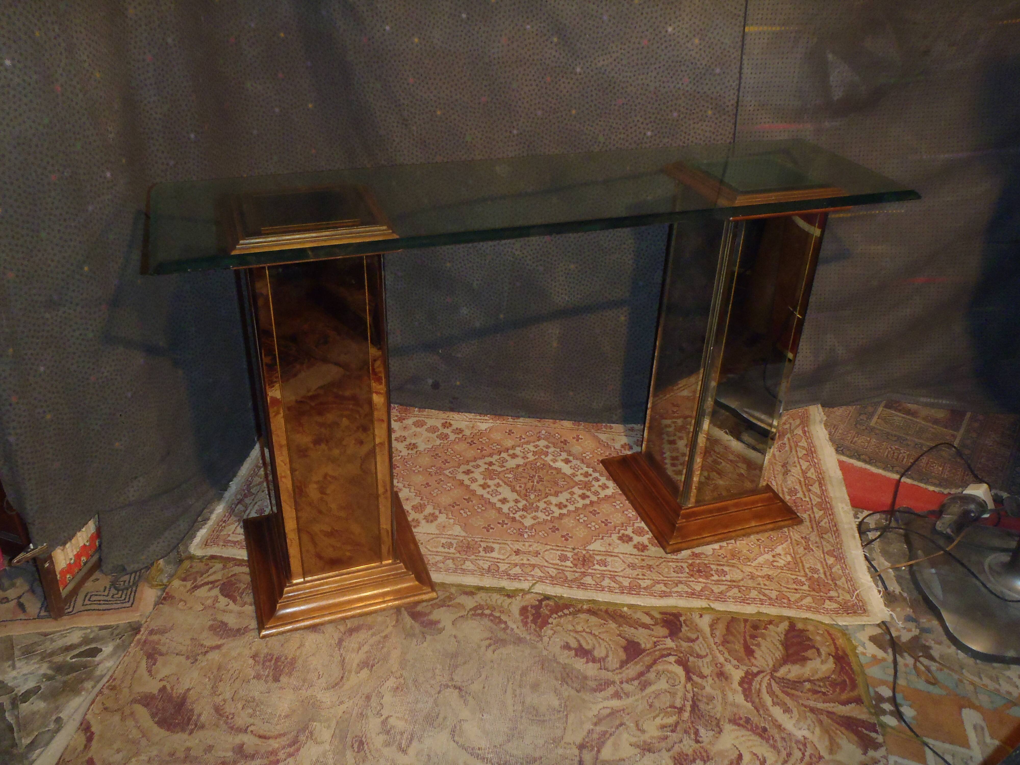 Console vintage verre et miroir année 70