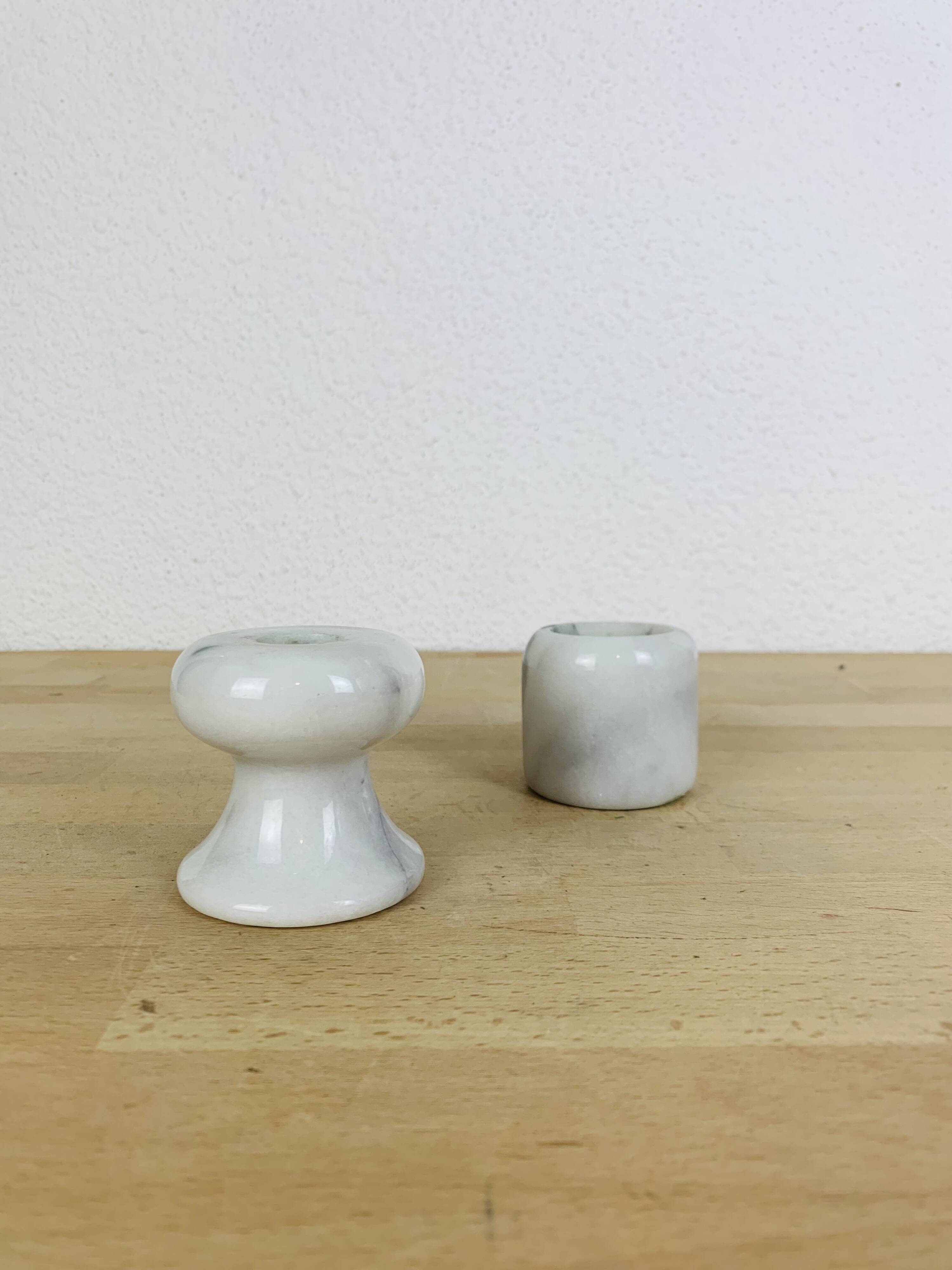 Pair of vintage white marble candlesticks