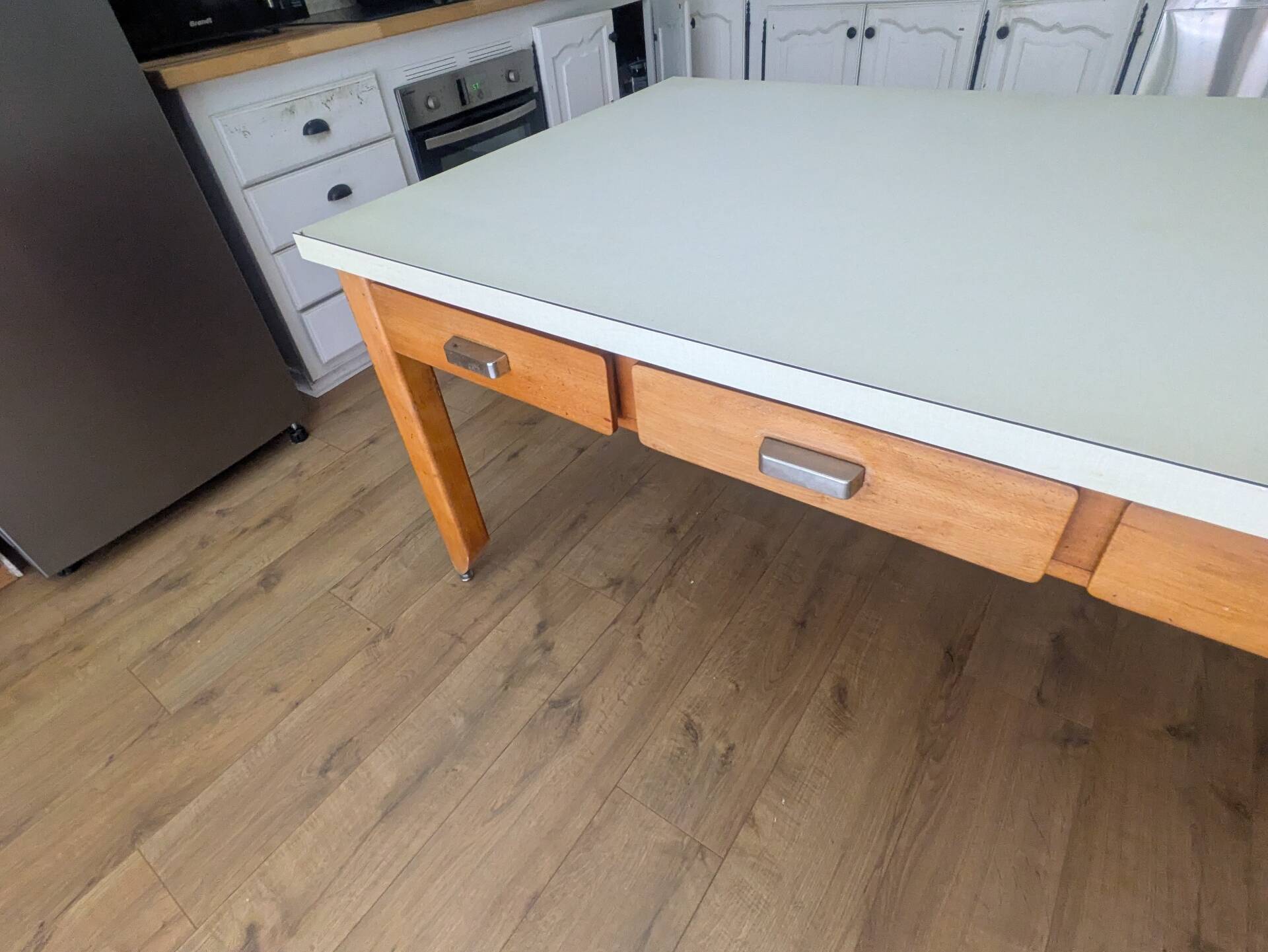 Large vintage convent table – 8 drawers – 200 cm
