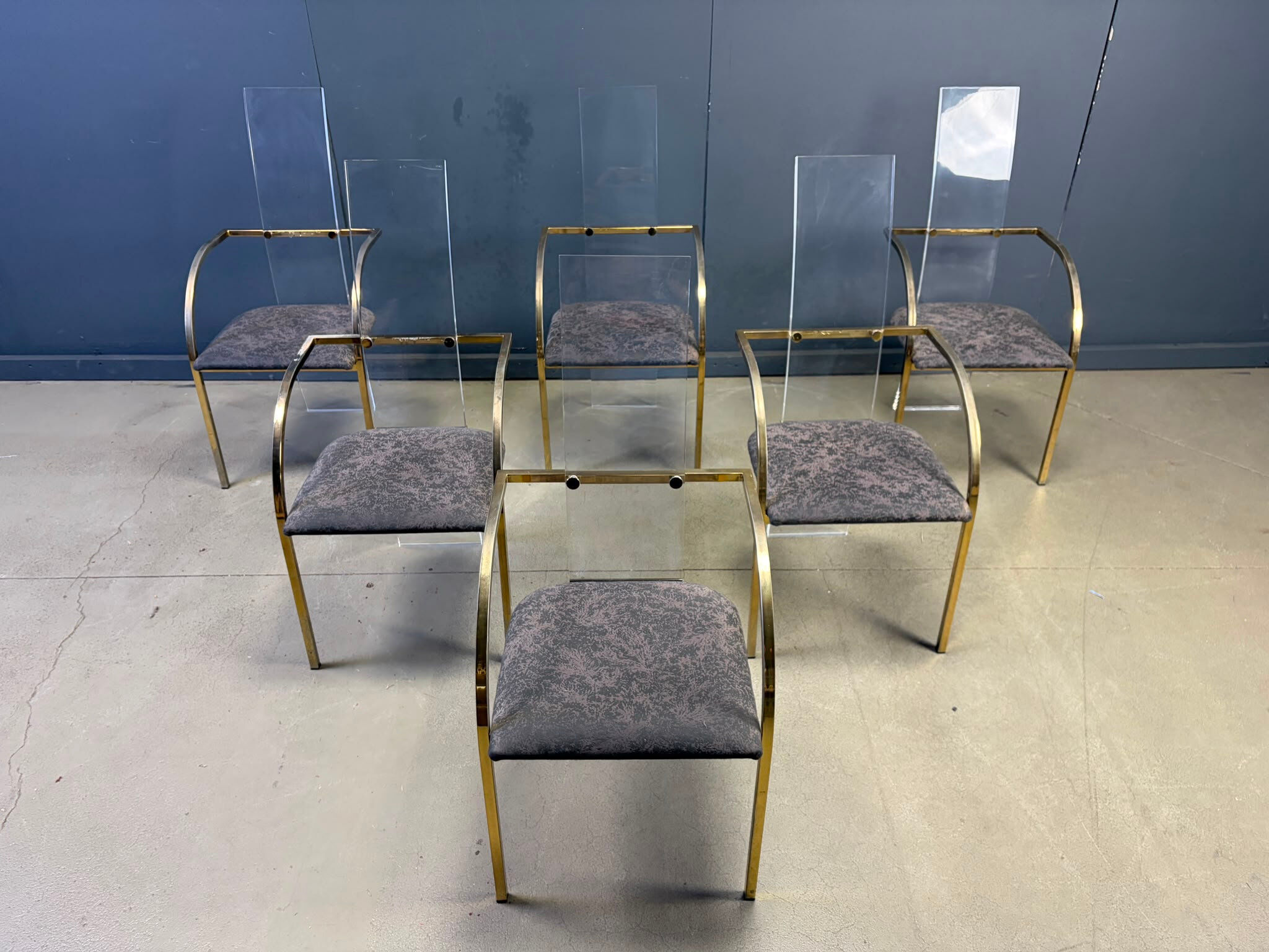 Plexiglass and brass dining chairs by Belgochrom, set of 6 - 1970s