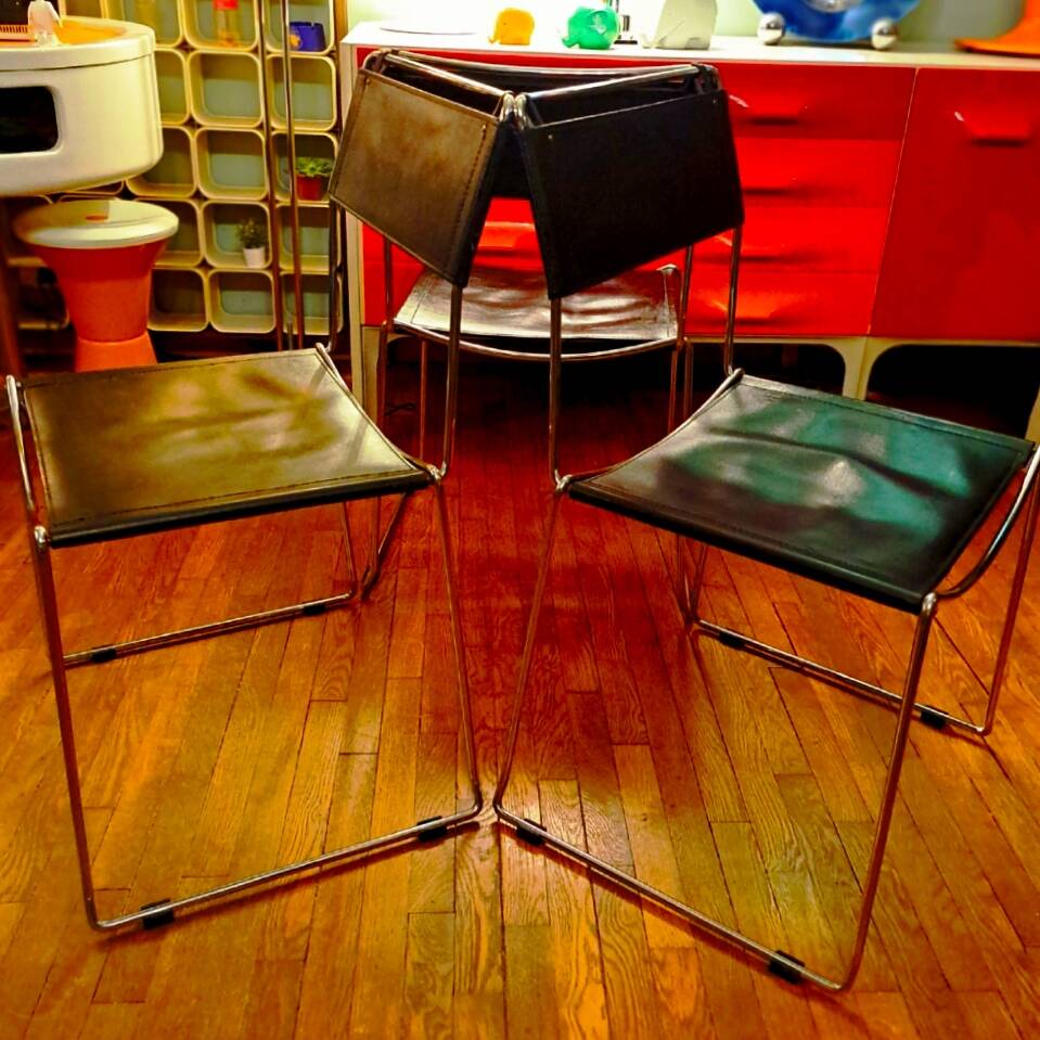 Set of 4 Giandomenico Belotti leather chairs Italian 1980