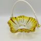 Vintage amber glass pocket basket with scoubidou handle – 1960s