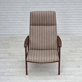 1970s, Danish highback armchair, furniture wool, teak wood, original.