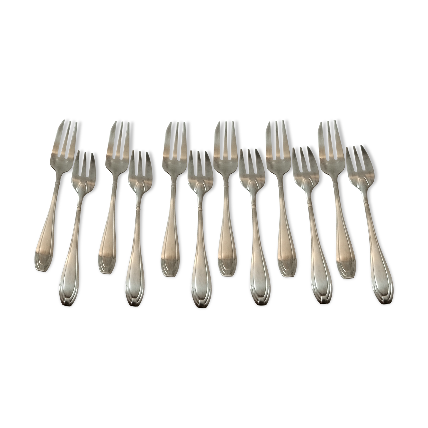Suite 12 dessert forks silver metal era art deco