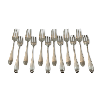 Suite 12 dessert forks silver metal era art deco