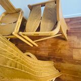 Vintage brutalist curved oak dining chairs from allmilmö, 1980s, set of 4. unique danish design.