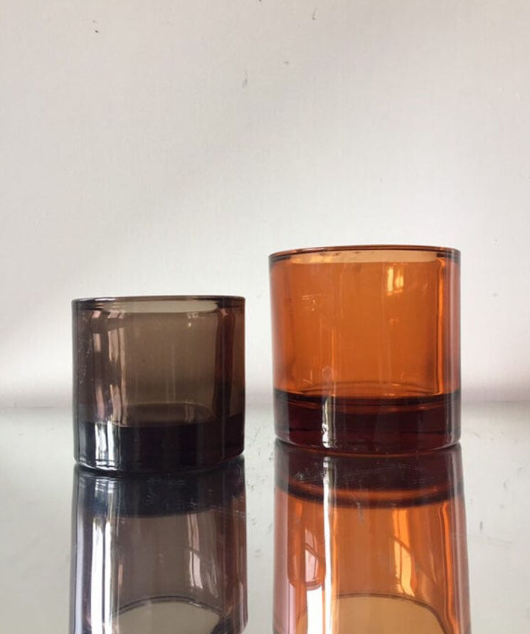Kivi Iittala candle holders in orange and cinnamon glass 1988