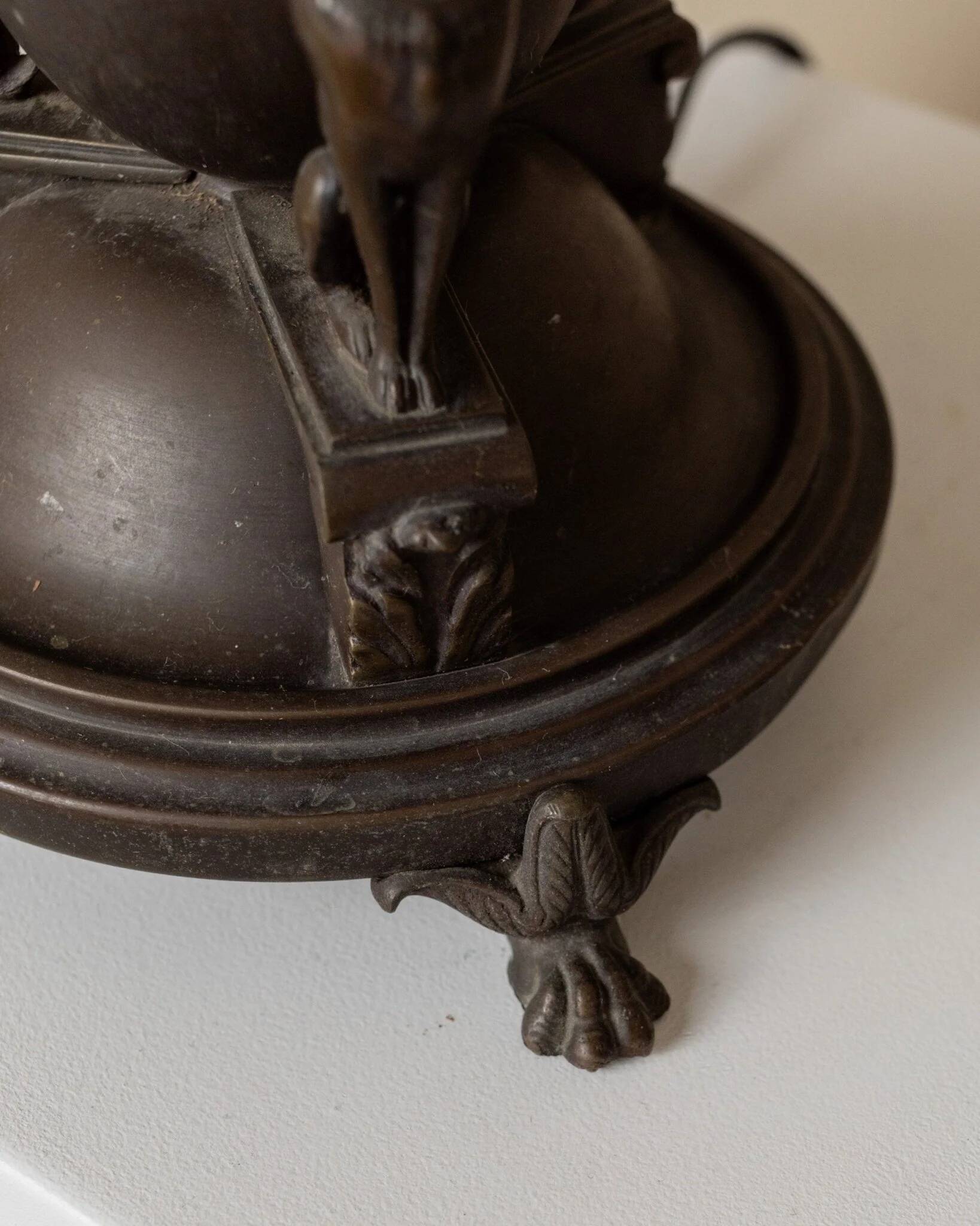 Brown Bronze Metal Table Lamp – Empire 1910s, Italian Design with Animal Motifs, Classic Desk Lamp