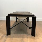 Rare coffee table in steel and wrought iron with a top made of lava stones
