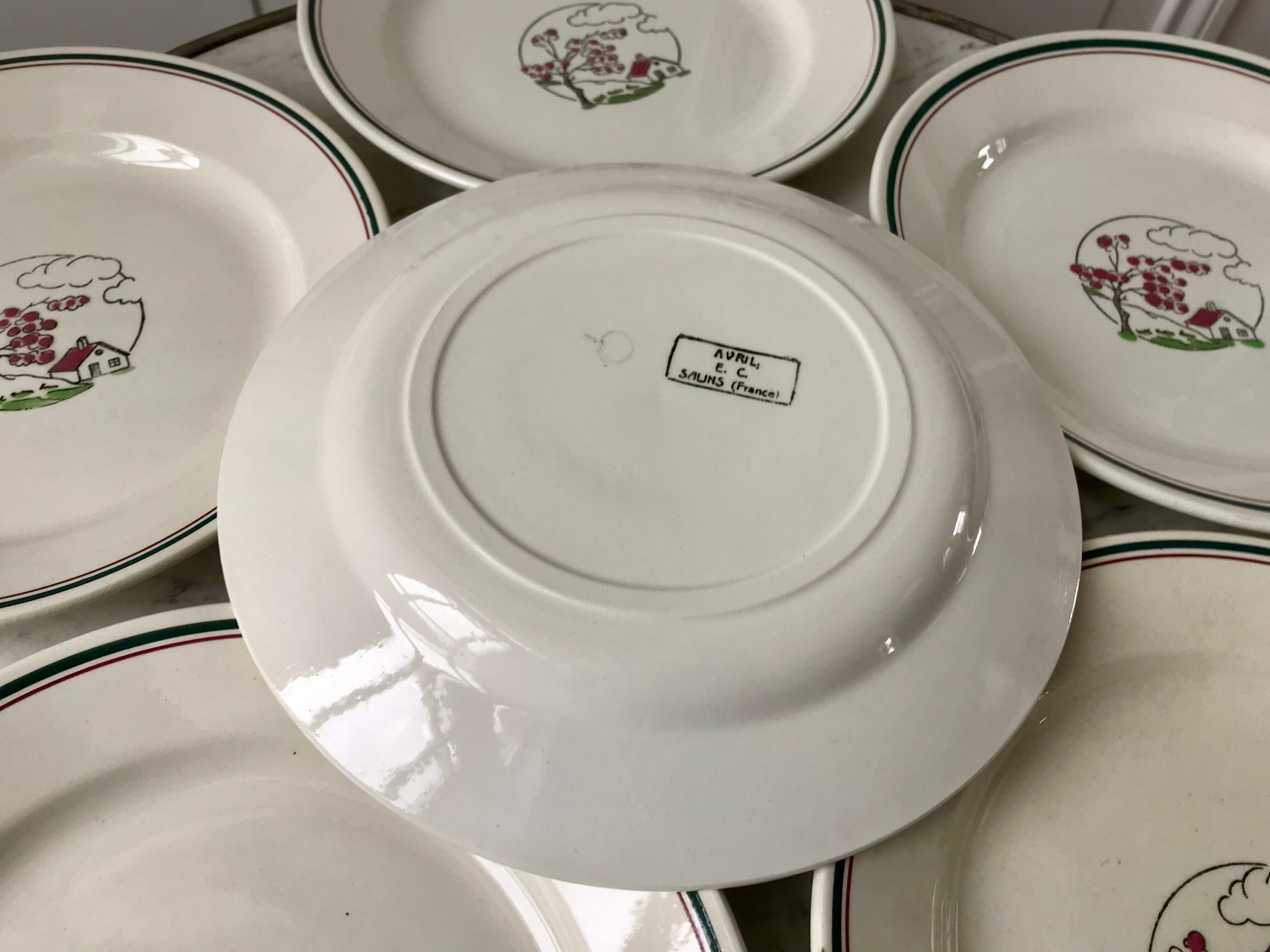 Set of 6 flat plates salins model "april" years 30-40