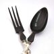 Antique salad server in silver metal and black horn - neoclassical flowered service 19th century.