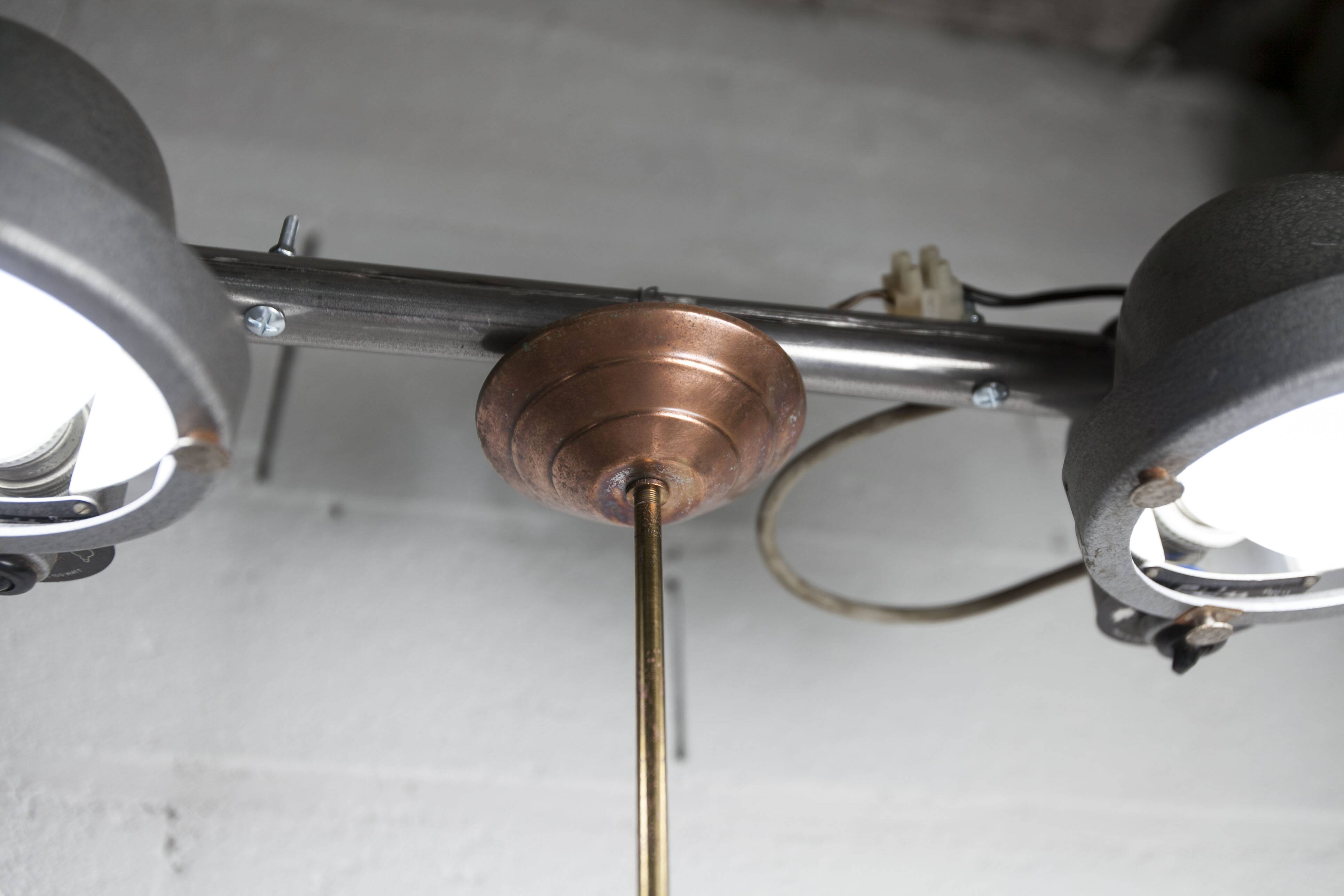 Chandelier 1930 double Opaline blown glass brass and copper