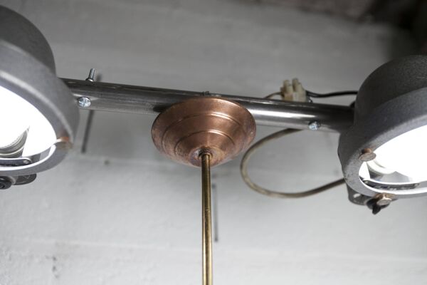 Lustre 1930 double Opaline verre soufflé laiton et cuivre