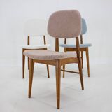 1960s Set of Three Oak Dining Chairs in Boucle, Czechoslovakia