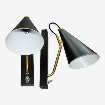 Pair of modernist sconces in black and gold metal