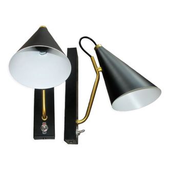 Pair of modernist sconces in black and gold metal