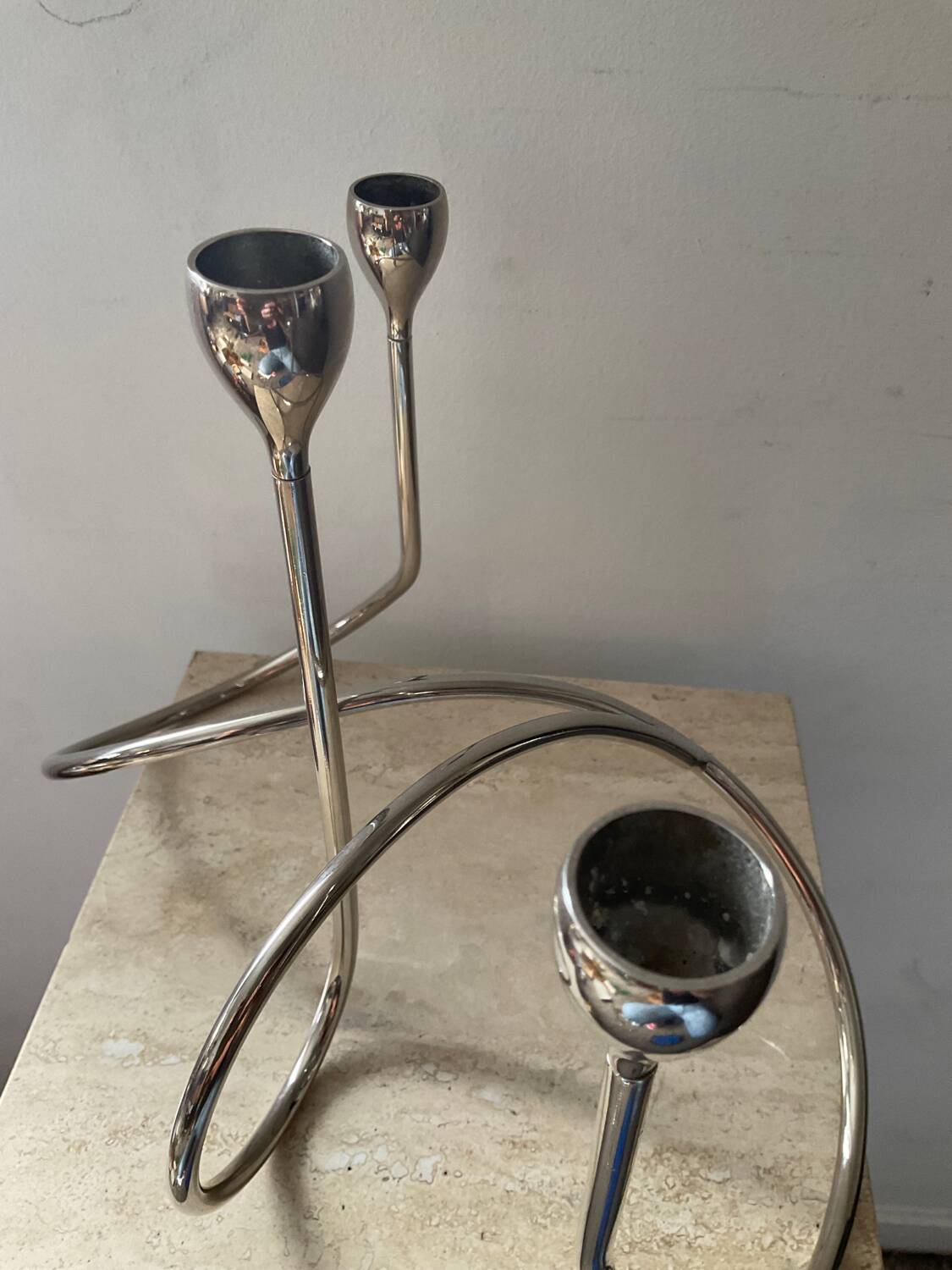 Black & Blum designer candle holder in silver metal