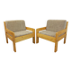 Suite de 2 fauteuils chauffeuses vintage en pin et tissu des années 70