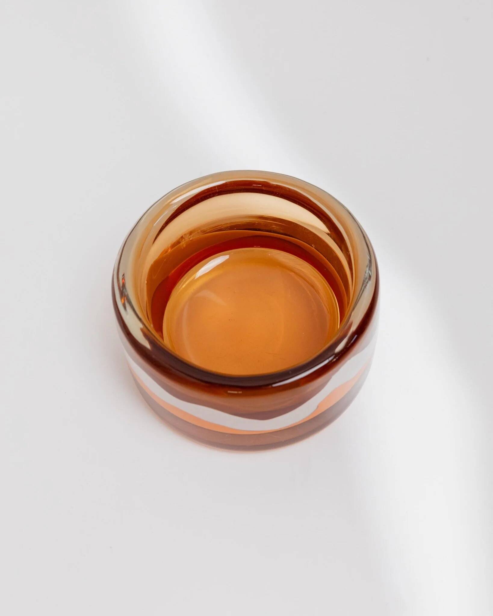 Vintage Skrdlovice Glass Bowl by Jaroslav Svoboda – Bold orange amber glass with white wave, Czech 1970s