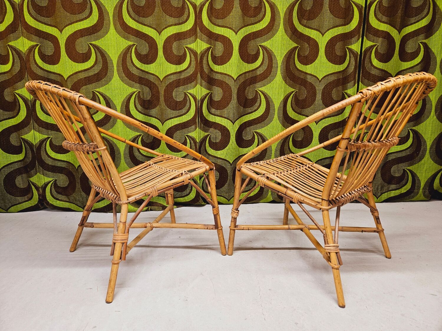 Garden lounge set in vintage bamboo rattan 1960