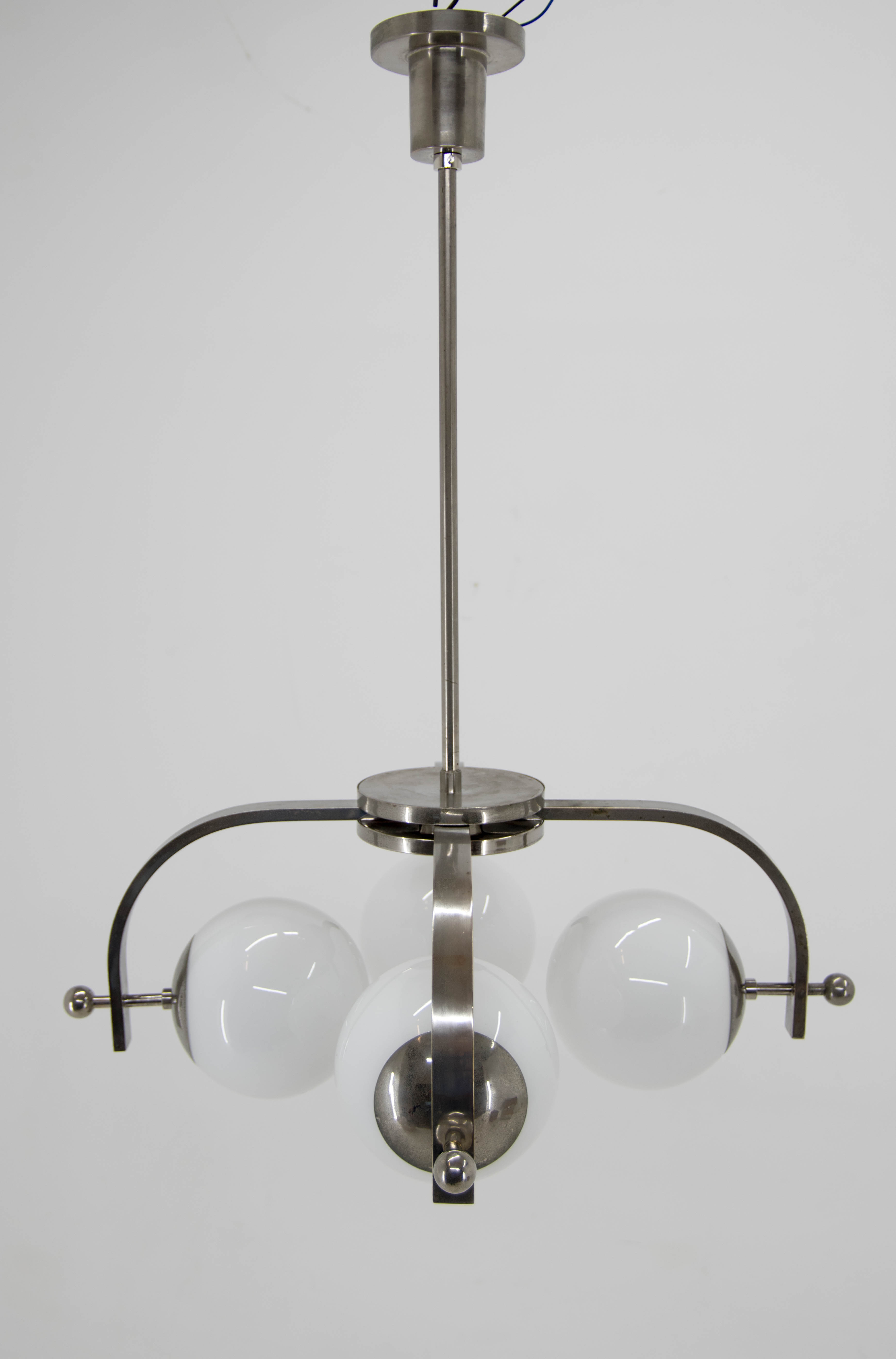 Bauhaus nickel-plated chandelier, 1930s