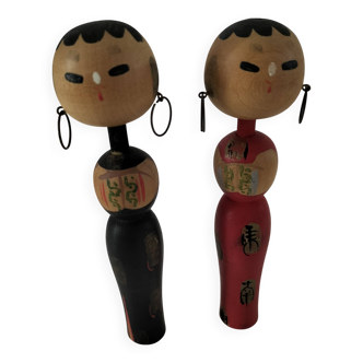 Duo de poupées Kokeshi japonaises - années 50-70